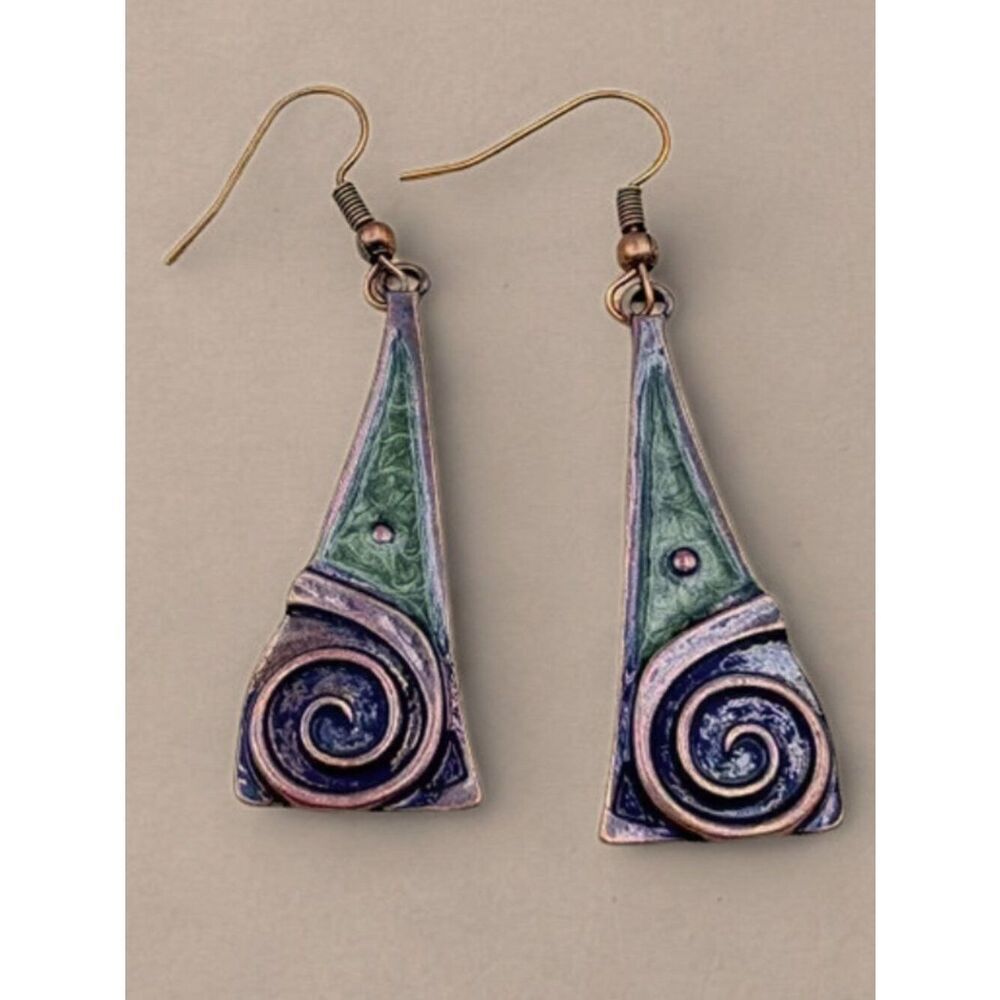 NWT Boho Chic Aged Copper Earrings Triangular Spiral Design